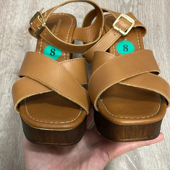 NEW Christian Di Riccio Made In Italy Leather Wedge Platform Sandals Cognac 39 - Picture 12 of 14